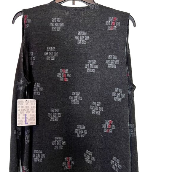 LuLaRoe NWT Cardigan L Black Grey Red Womens Longline Sleeveless Duster Sz Large - Picture 6 of 10